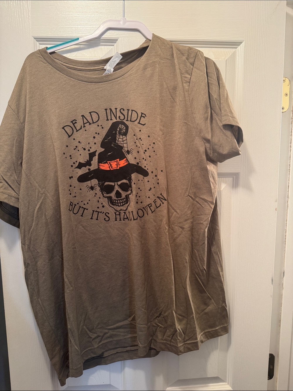 Dead Inside But It's Halloween Skull Witch Tee - Olive with Orange Accent